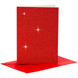 Creativ company cards and envelopes, card size 10.5x15 cm, envelope size 11.5x16.5 cm, glitter, 110+250 gr, red, 4 sets 1 box