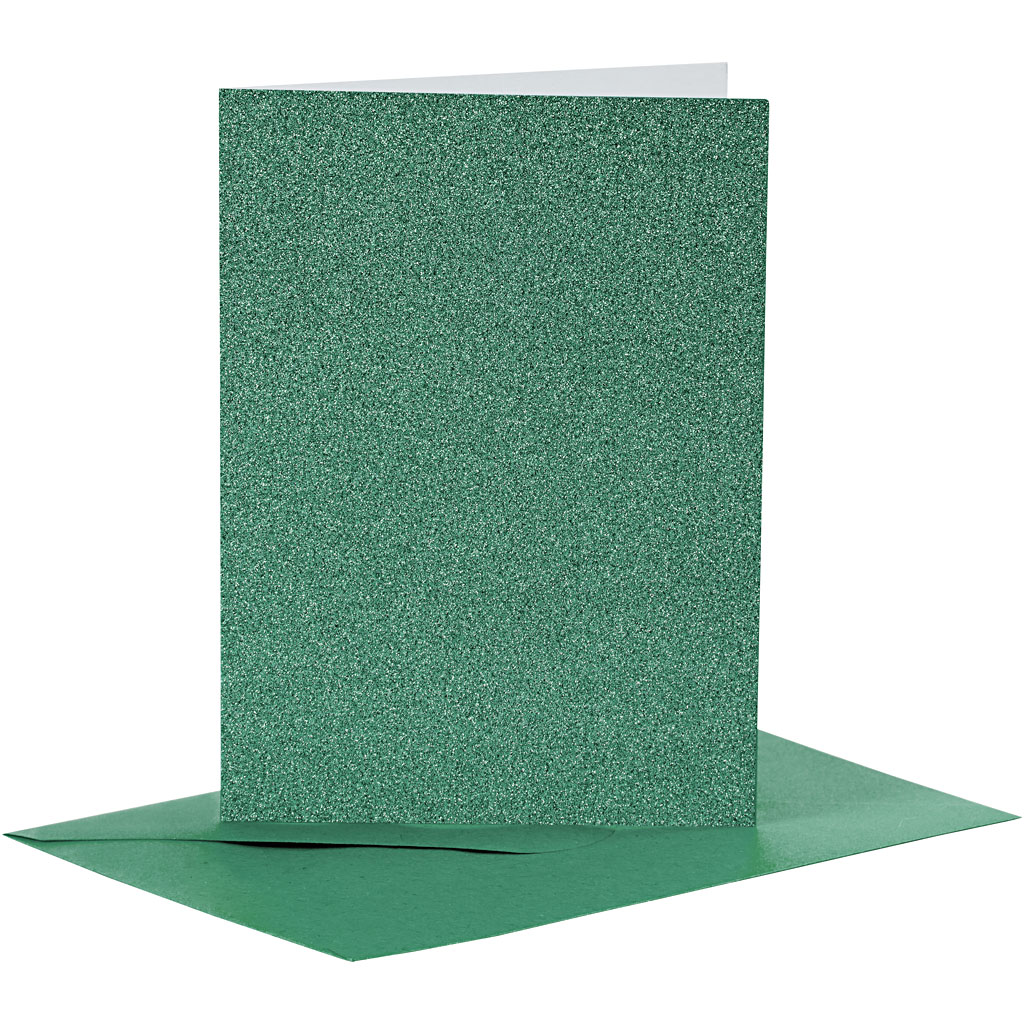 Creativ company cards and envelopes, card size 10.5x15 cm, envelope size 11.5x16.5 cm, glitter, 110+250 gr, green, 4 sets 1 box