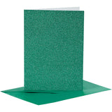 Creativ company cards and envelopes, card size 10.5x15 cm, envelope size 11.5x16.5 cm, glitter, 110+250 gr, green, 4 sets 1 box