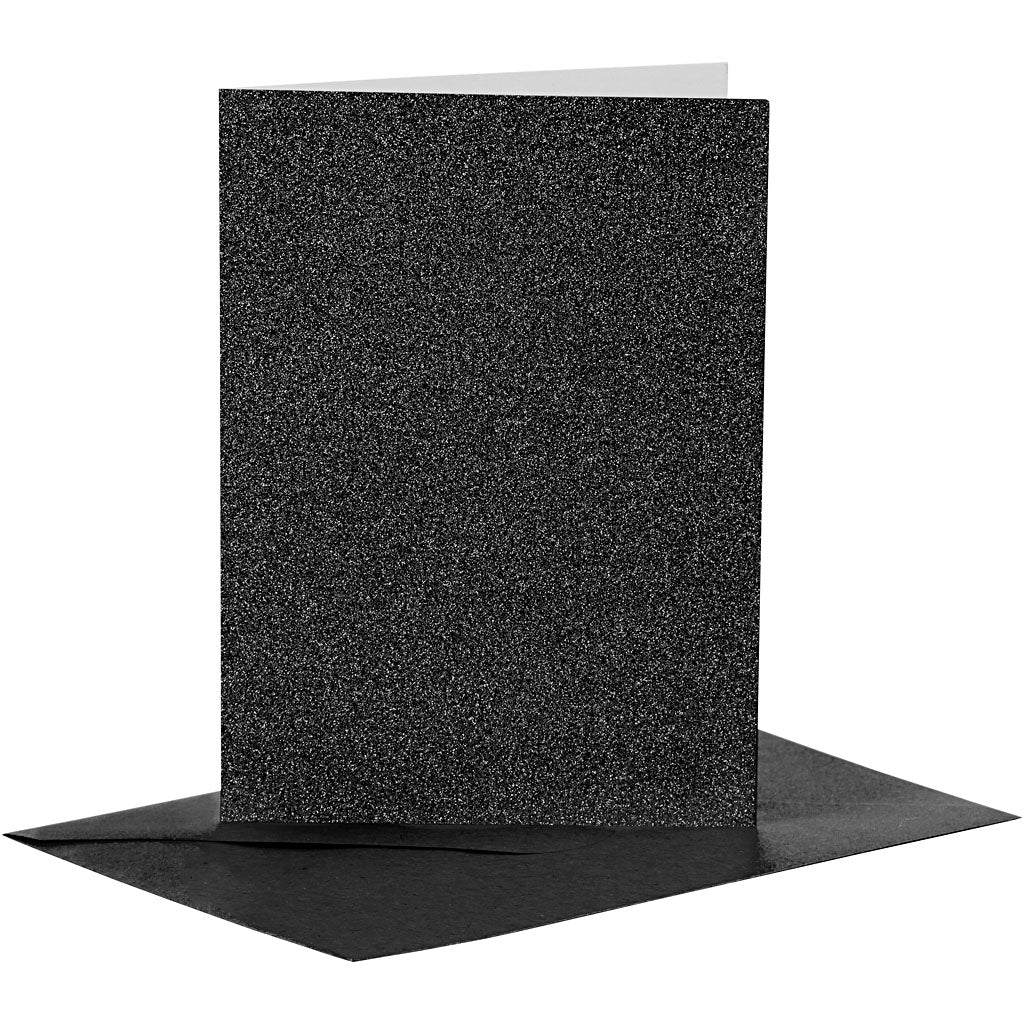 Creativ company cards and envelopes, card size 10.5x15 cm, envelope size 11.5x16.5 cm, glitter, 110+250 gr, black, 4 sets 1 box