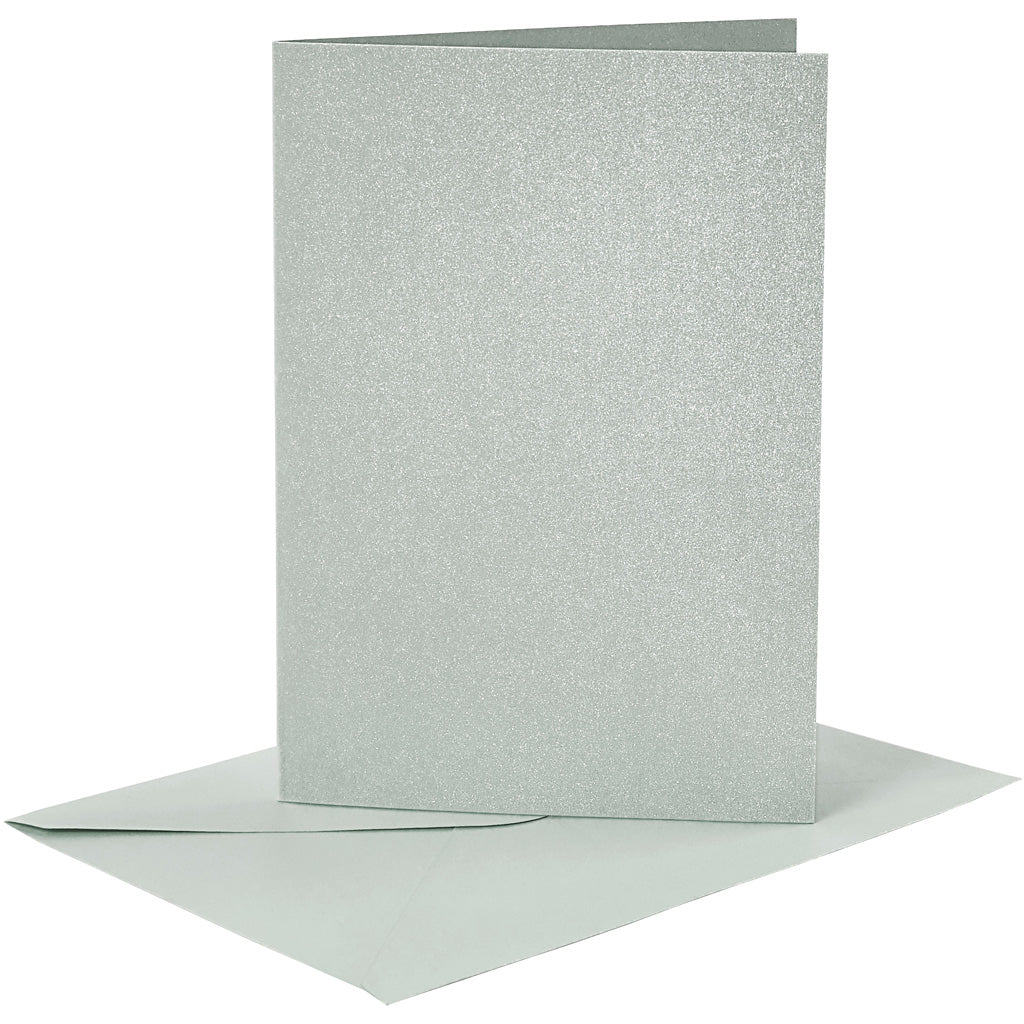 Creativ company cards and envelopes, card size 10.5x15 cm, envelope size 11.5x16.5 cm, mother of pearl, 120+210 gr, silver, 4 sets 1 box
