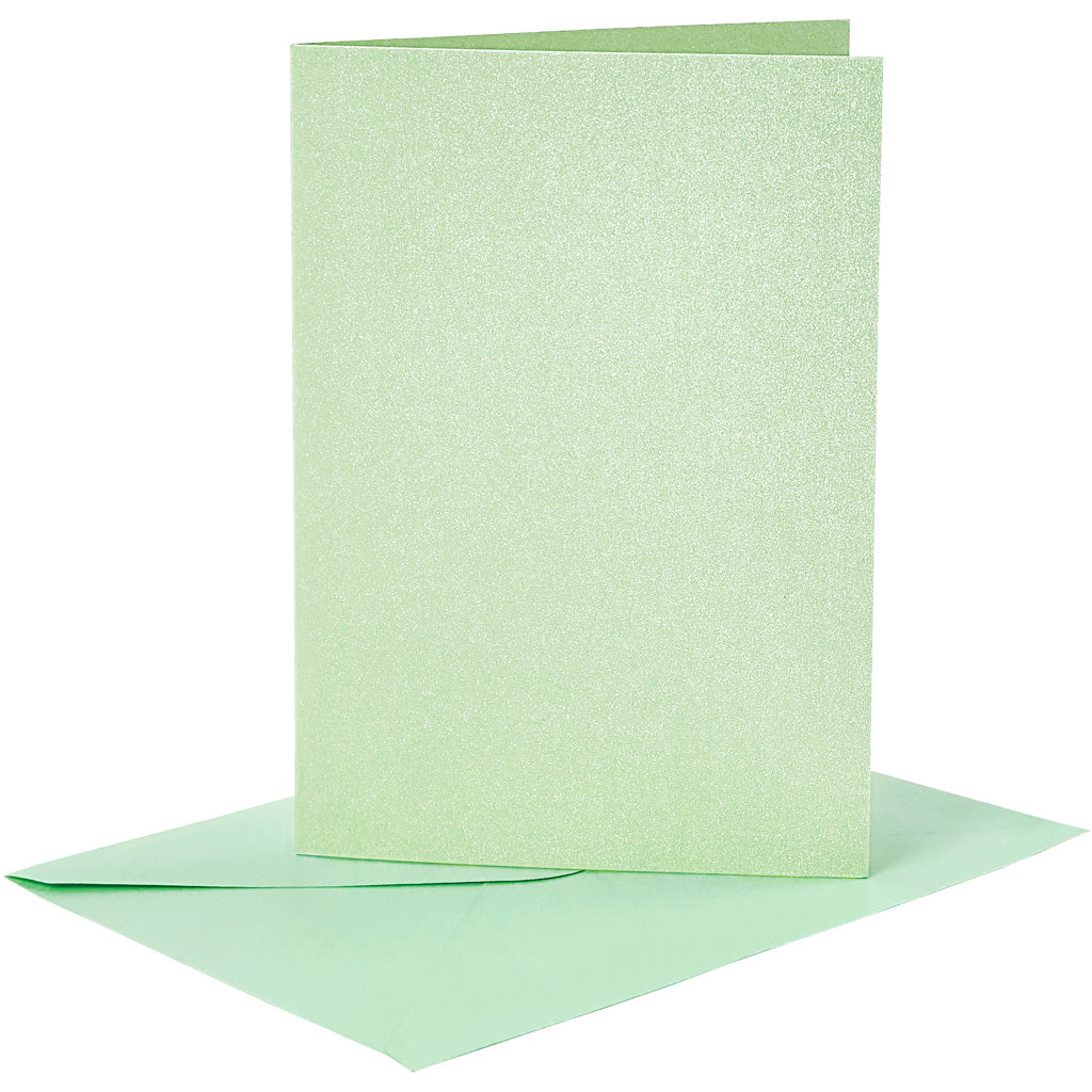 Creativ company cards and envelopes, card size 10.5x15 cm, envelope size 11.5x16.5 cm, mother of pearl, 120+210 gr, light green, 4 sets 1 box
