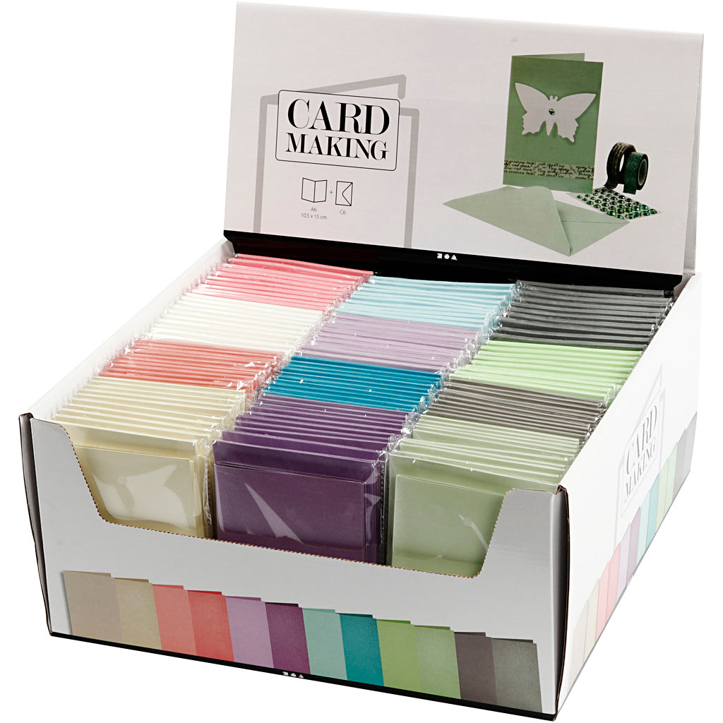 Creativ company cards and envelopes, card size 10.5x15 cm, envelope size 11.5x16.5 cm, 120+210 gr, various colors, 12x10 box 1 box