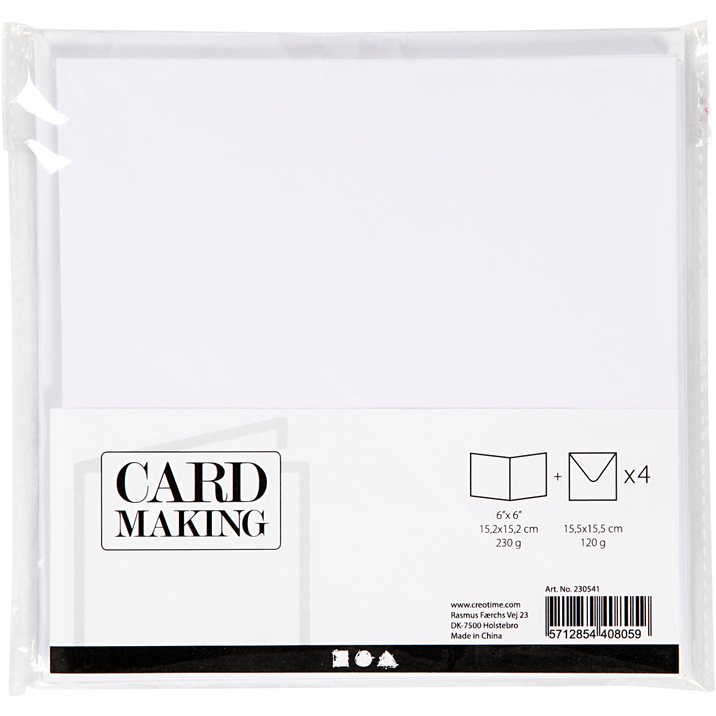 Cards and envelopes, card size 15.2x15.2 cm, envelope size 16x16 cm, 230 gr, white, 4 sets 1 box