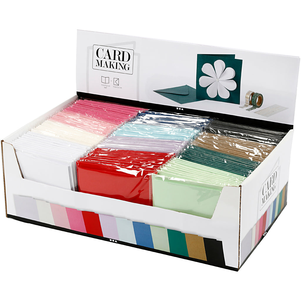Creativ company cards and envelopes, card size 15.2x15.2 cm, envelope size 16x16 cm, 230 g, various colors, 12x10 box 1 box