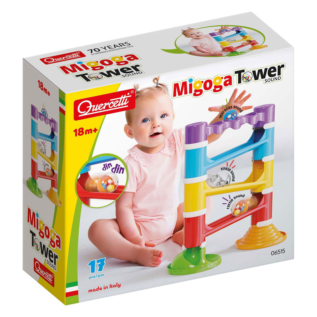 Quercetti migoga marble track tower with sound, 17 pieces.