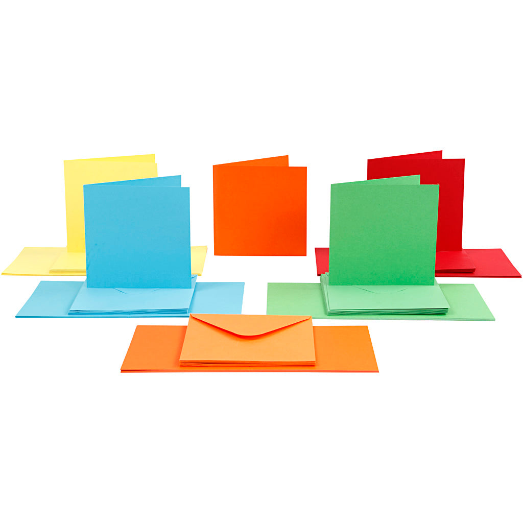 Creativ company cards and envelopes, card size 15x15 cm, envelope size 16x16 cm, 110+220 gr, various colors, 50 sets 1 box