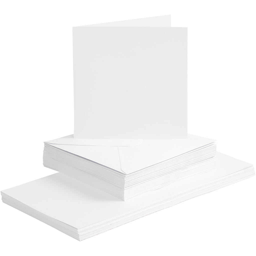 Creativ company kaarten en enveloppen, afmeting kaart 15x15 cm, afmeting envelop 16x16 cm, 120+240 gr, wit, 50 set 1 doos
