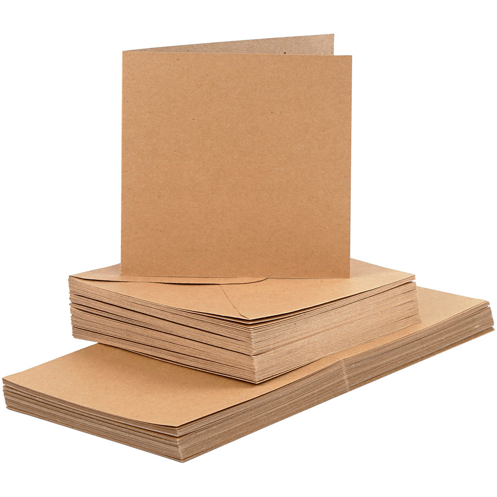 Creativ company kaarten en enveloppen, afmeting kaart 15x15 cm, afmeting envelop 16x16 cm, 120+240 gr, naturel, 50 set 1 doos