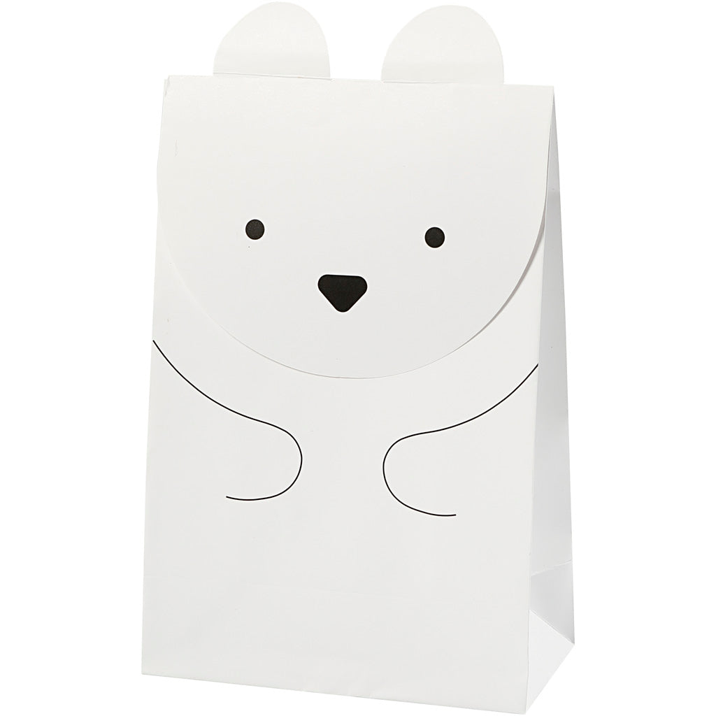 Creativ company paper bags, polar bear, h: 18 cm, size 6x12 cm, 80 g, white, 6 pieces 1 box