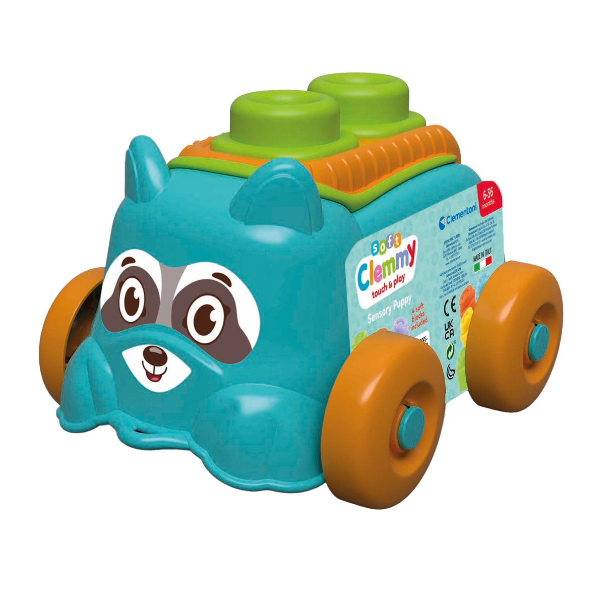 Clementoni Baby - Clemmy Sensory cucciolo blu con blocchi morbidi, 5dlg.