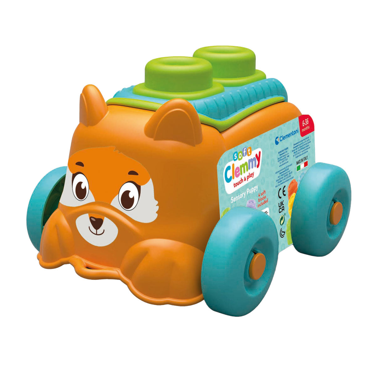 Clementoni Baby - Clemmy Sensory Puppy Orange s měkkými bloky, 5DLG.