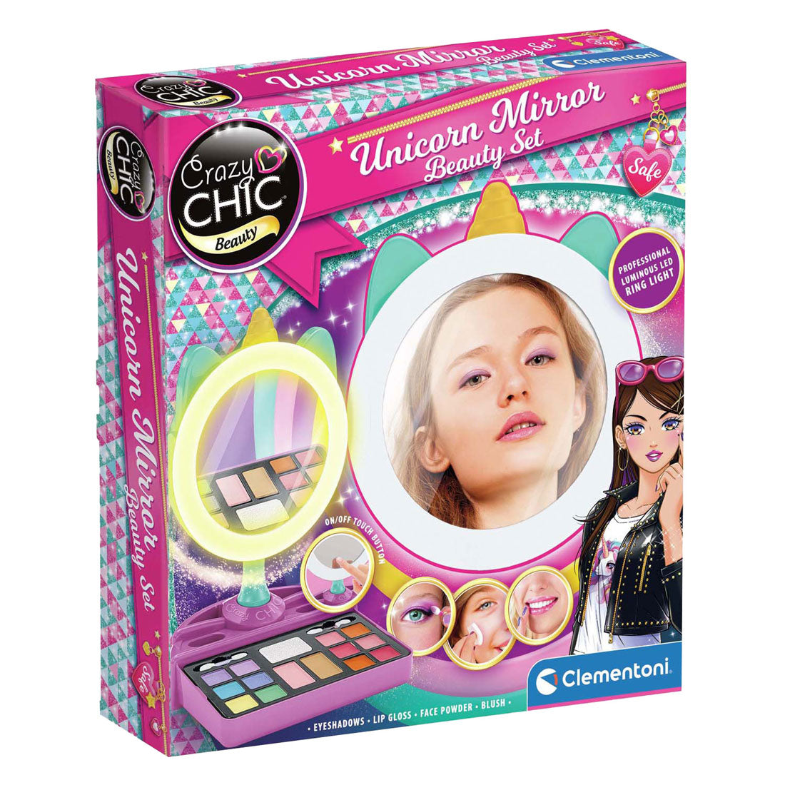 Clementoni crazy chic - yksisarvinen peili LED-rengasvalolla
