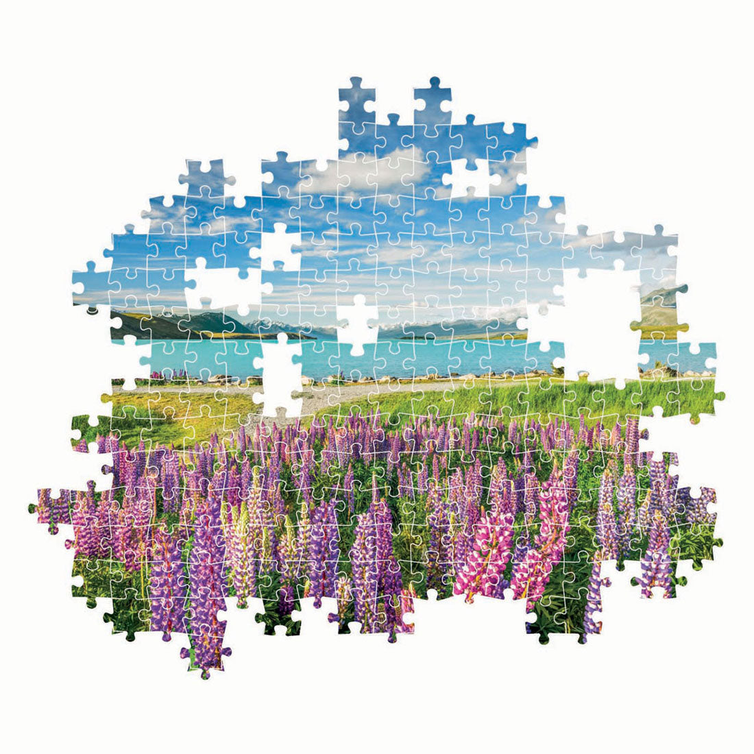 Fiori puzzle di Clementoni azzurro sul lago Tekapo, 1500st.