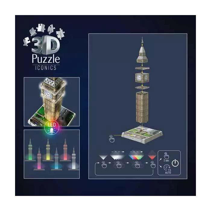 Ravensburger 3D Puzzle iconics Big Ben - mat Liicht - 235 Stéck.