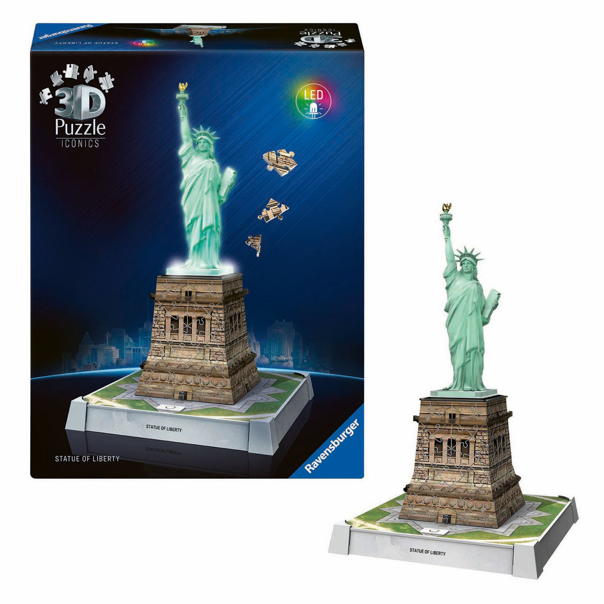 Ravensburger 3d puzzel iconics vrijheidsbeeld - met licht - 128st.