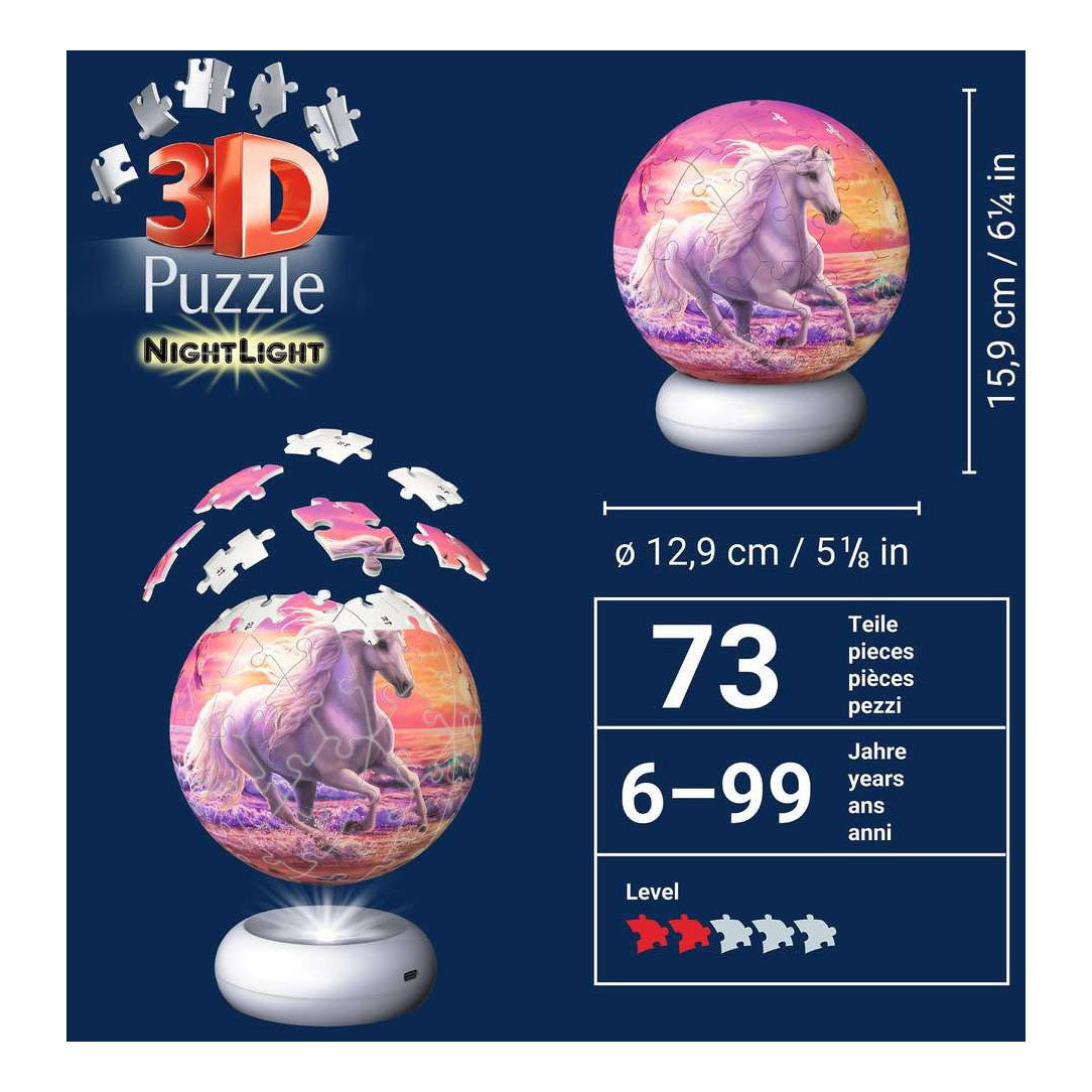 Ravensburger 3D puzzle éjszakai lámpa lovak a strandon - 73 db.