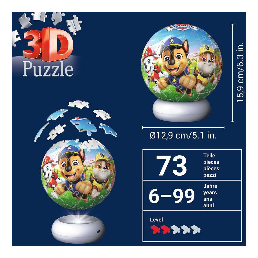Ravensburger 3D Puzzle Night Light Paw Patrol - 73 pieces.