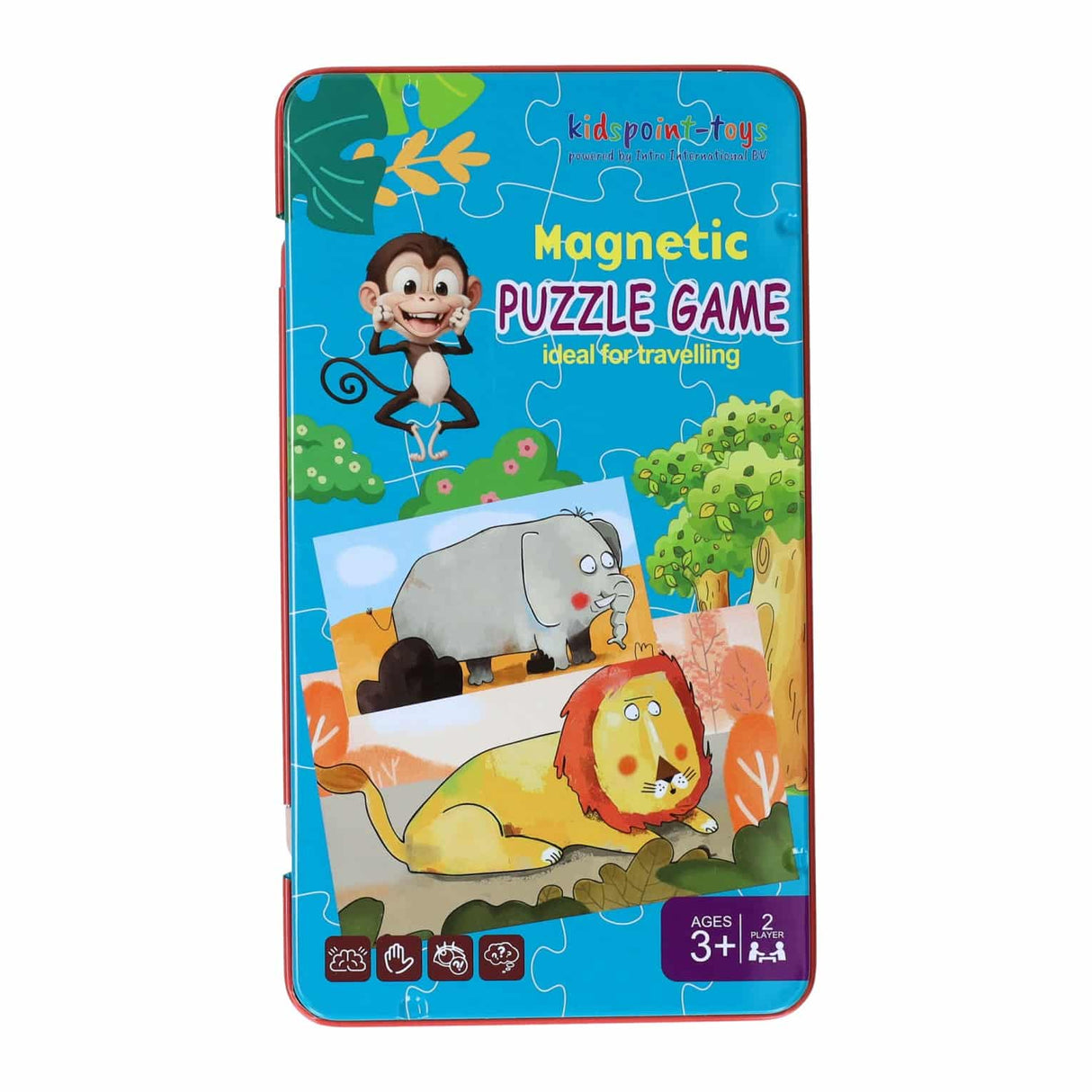 Intro magnetische reisspel in blik dieren puzzels, 18st.