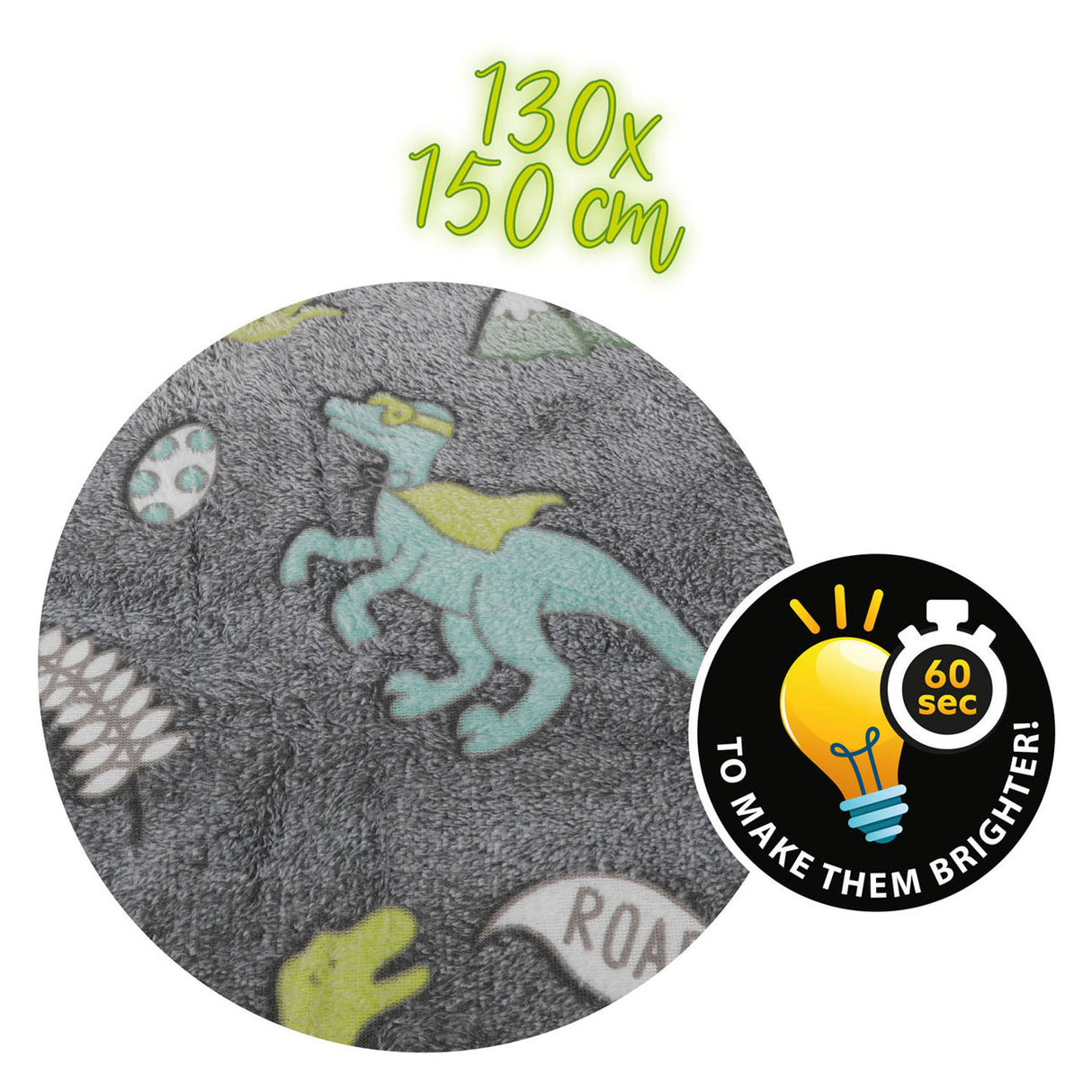Toi-Toys Glow n Fun Glow a Dark Deken Dino-ban, 130x150cm