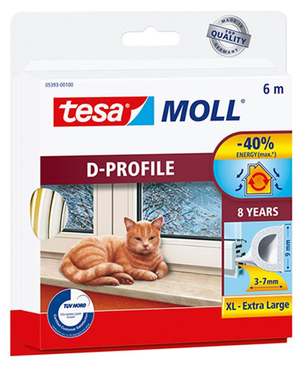 Tesa moll weather strip 05393 d profile - 9mmx6m white