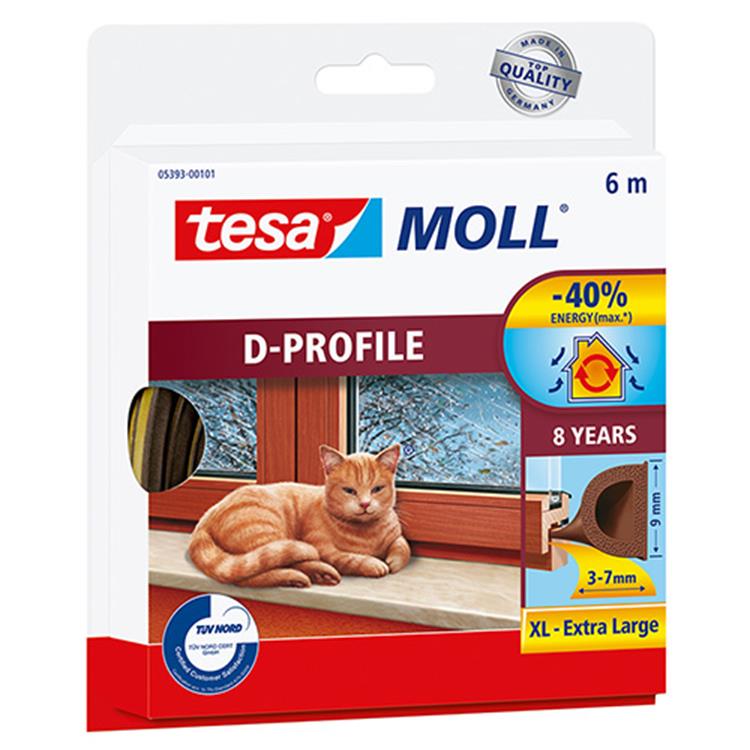 Tesa väderlist moll d-profil gummi 6mx9mm brun