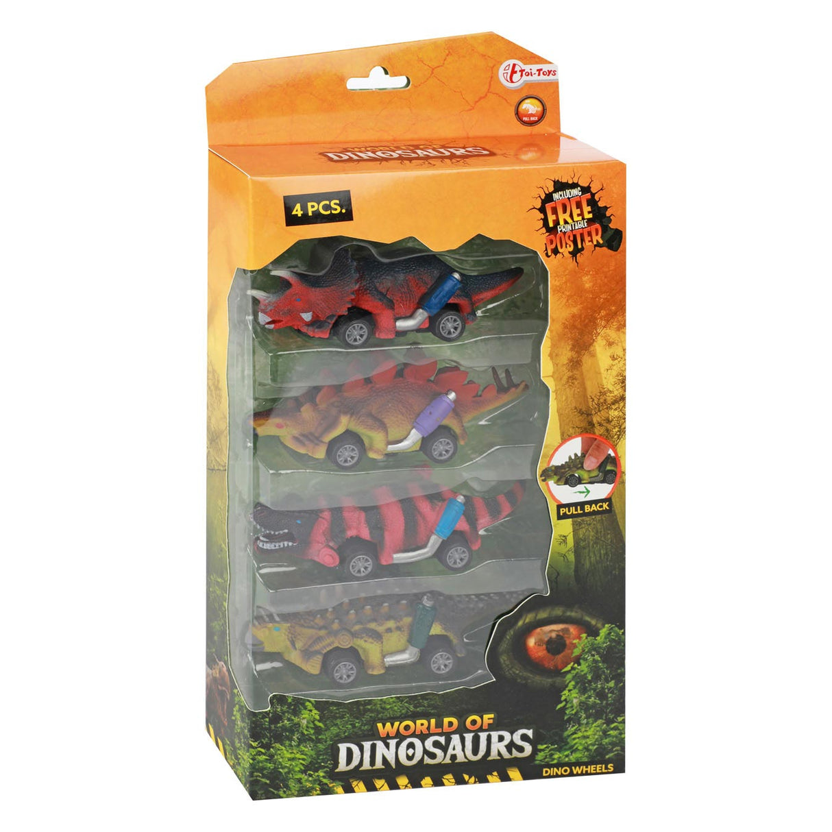 Welt vum Dinosaurier Dino Pullback Auto, 4st.