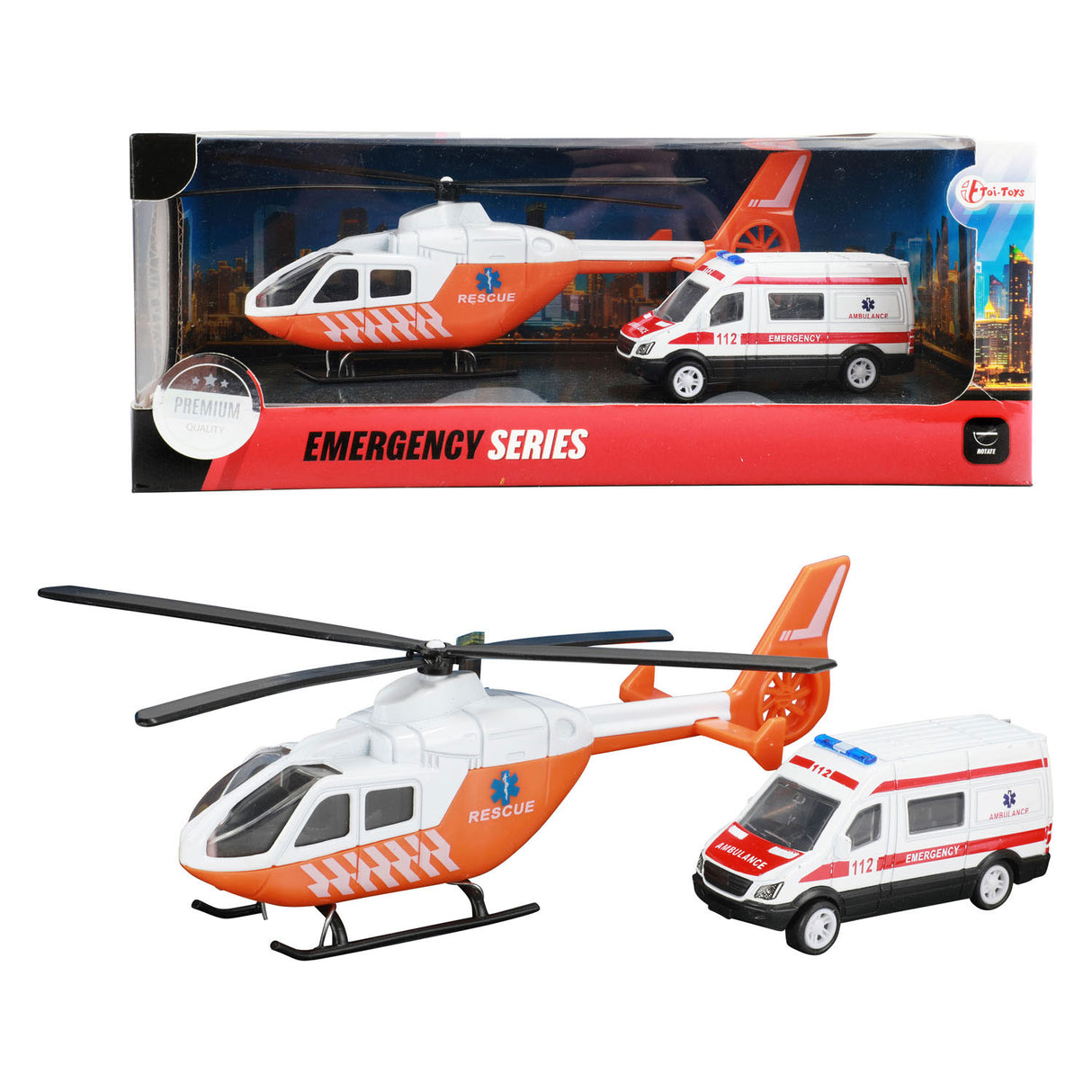 Toi-Toys Metal trauma helicopter and ambulance orange