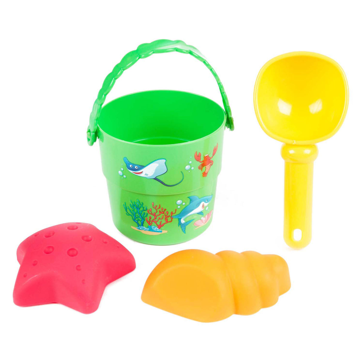 Hračky na hraní, mini plážový kbelík, lopatka a tvary, 4 kusy.