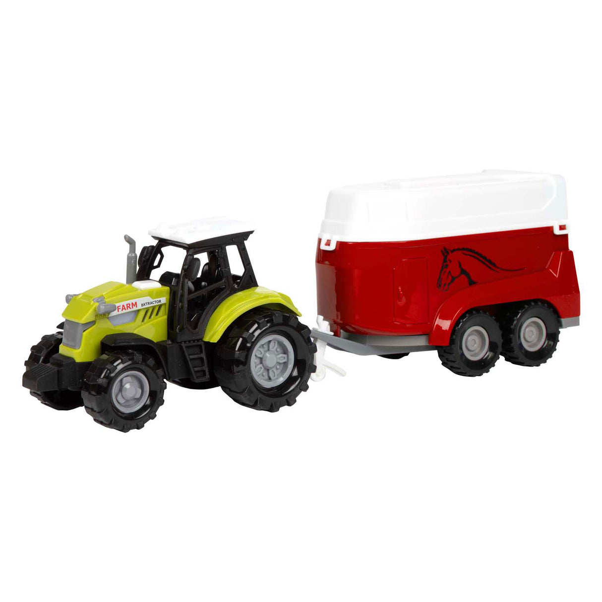 TOI-TOYS Tartere Jore Traktor an Trailer mat Liicht a Sound, 10 cm