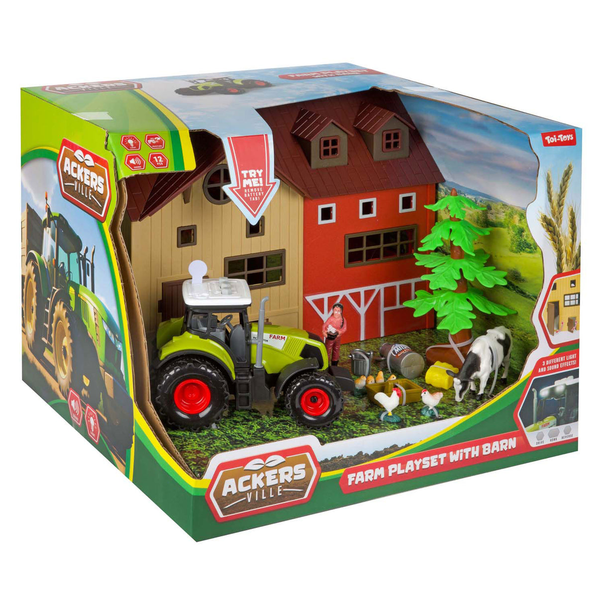 Toi-Toys Ackers Ville farm with tractor light and sound play set, 12dlg.