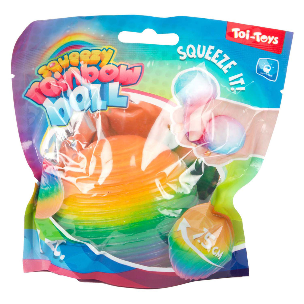 Toi-toys fun textured squeeze ball rainbow ribbed foam, 7cm