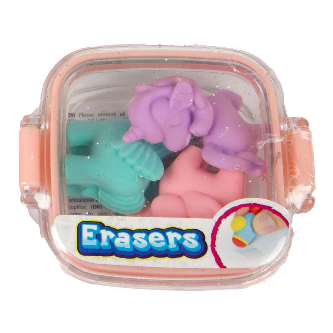 Toi-toys gummen mini set in glitterdoosje - eenhoorns, 5dlg.
