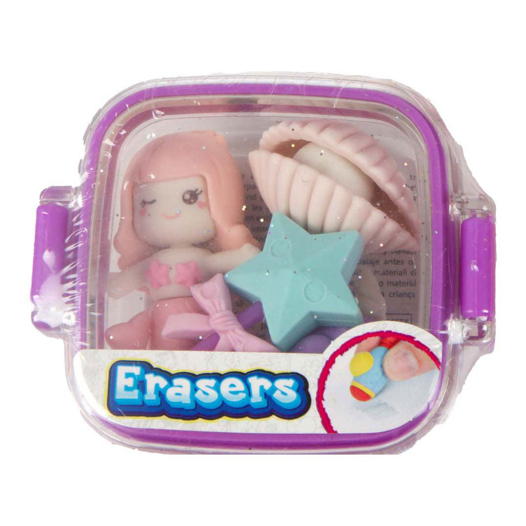 Toi-toys gummen mini set in glitterdoosje - zeemeermin, 5dlg.
