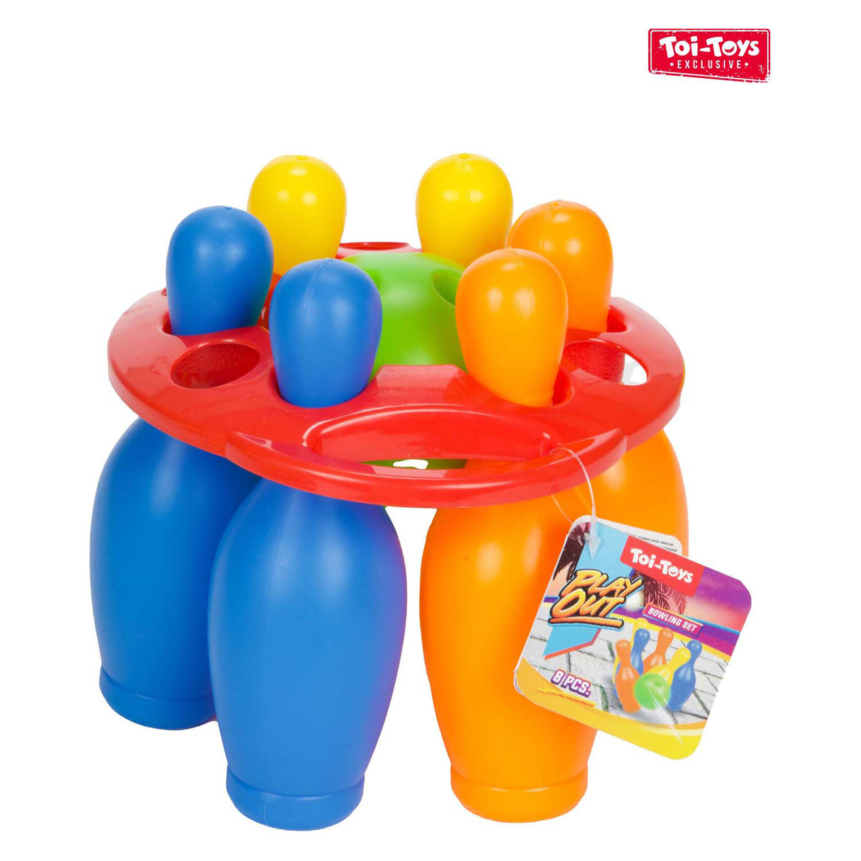 Conjunto de boliche Toi-toys colorido, 7 peças.