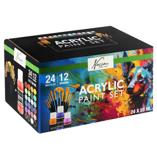 Plakkaatverf acrylic set compleet 24x59ml+12 kwasten