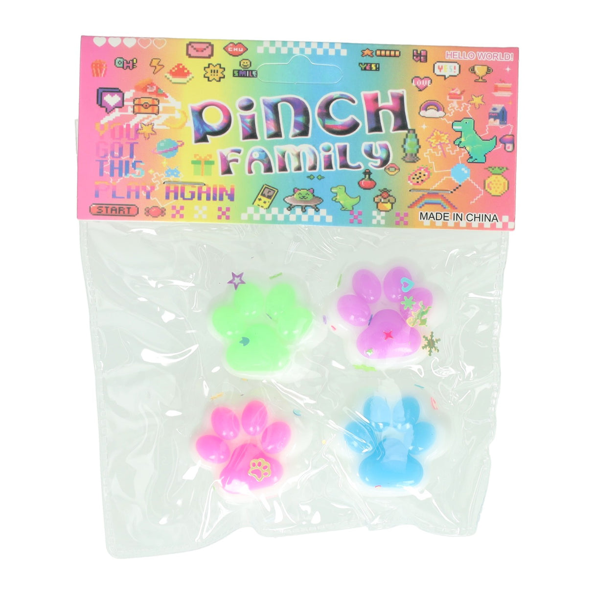 Jono toys pinch family - dierenpoot squishy, 4 stuks