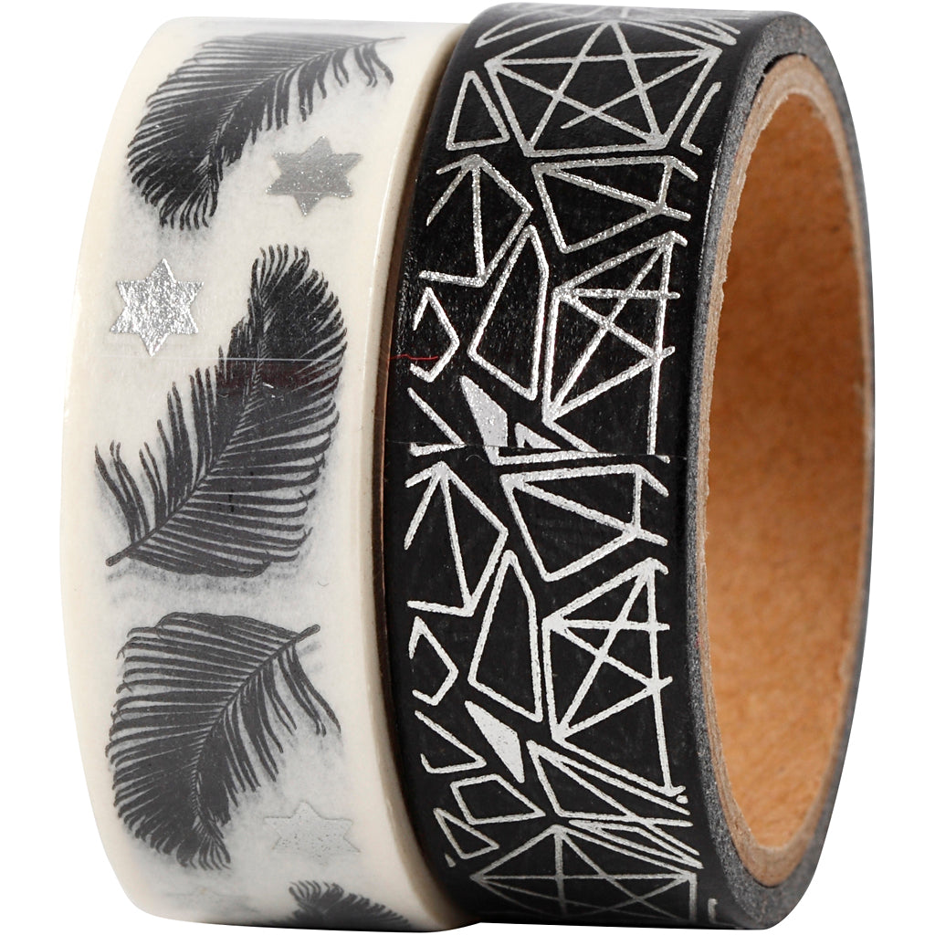 Vivi gade masking tape, feathers and patterns - foil, w: 15 mm, 2x4 m 1 box