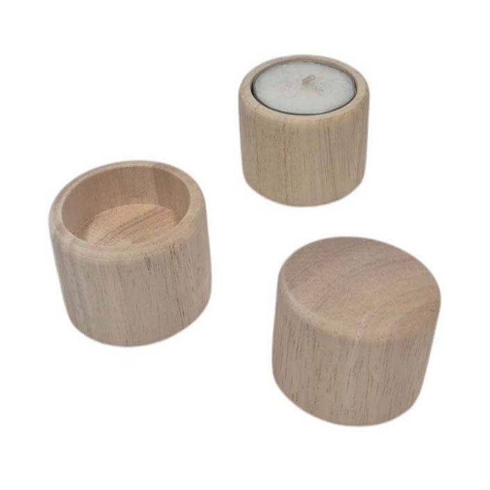Playwood houten waxinelichthouder rond staand