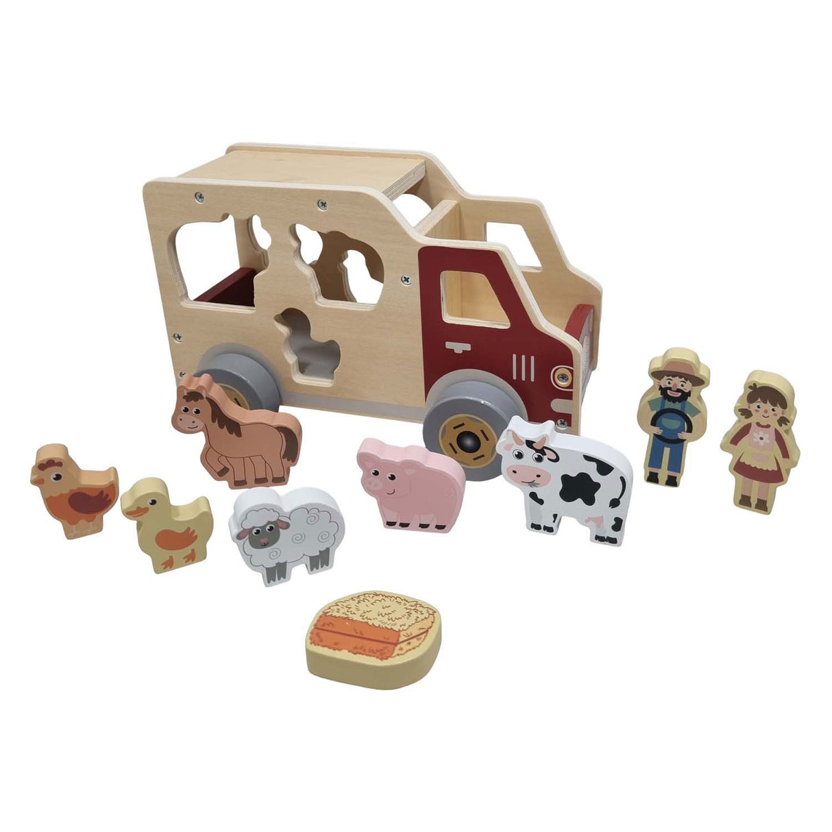 Playwood houten vormenauto boerderijdieren