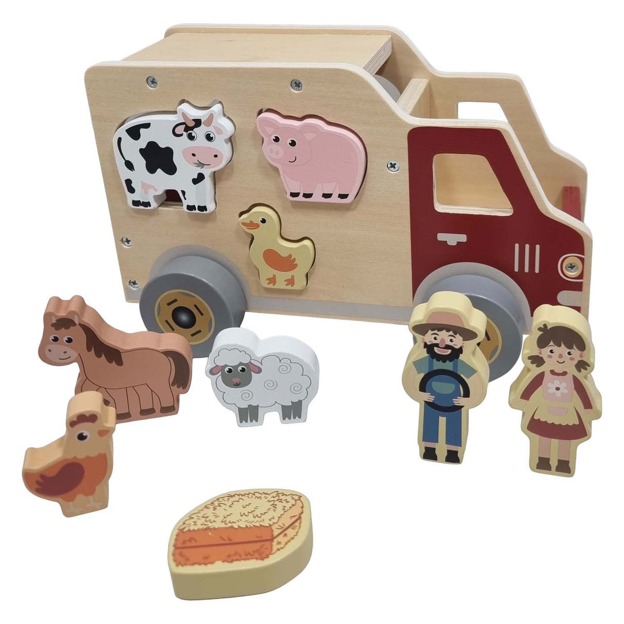 Playwood houten vormenauto boerderijdieren