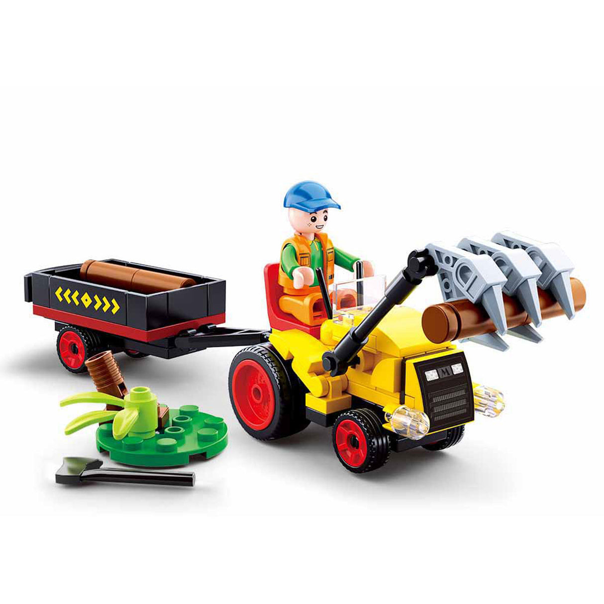 Slubanski traktor z drevesnimi deblami