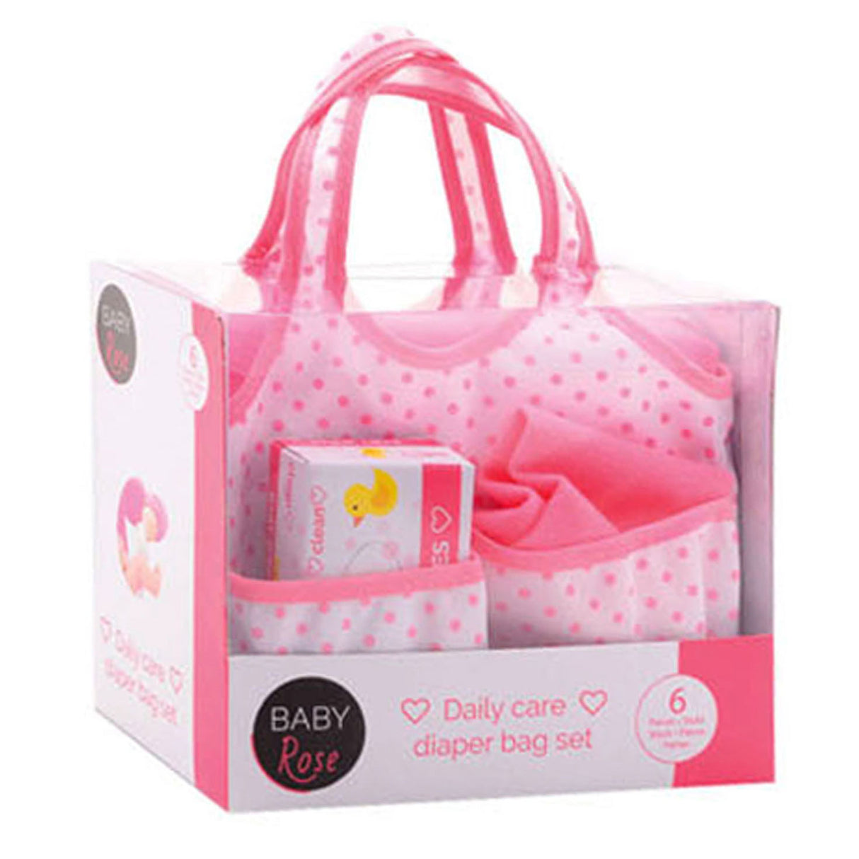 Bolsa de fraldas de rosa bebê com acessórios