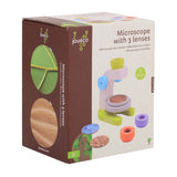 Microscope en bois Joueco avec 3 lentilles, 7 pièces.