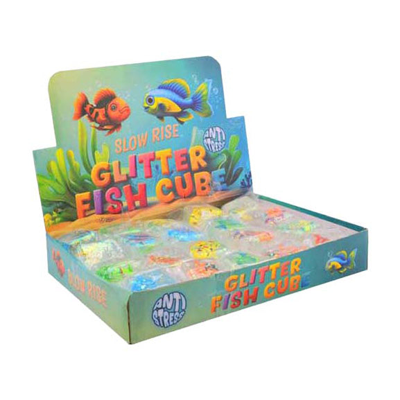 Johntoy slow rise glitter kubus met vis