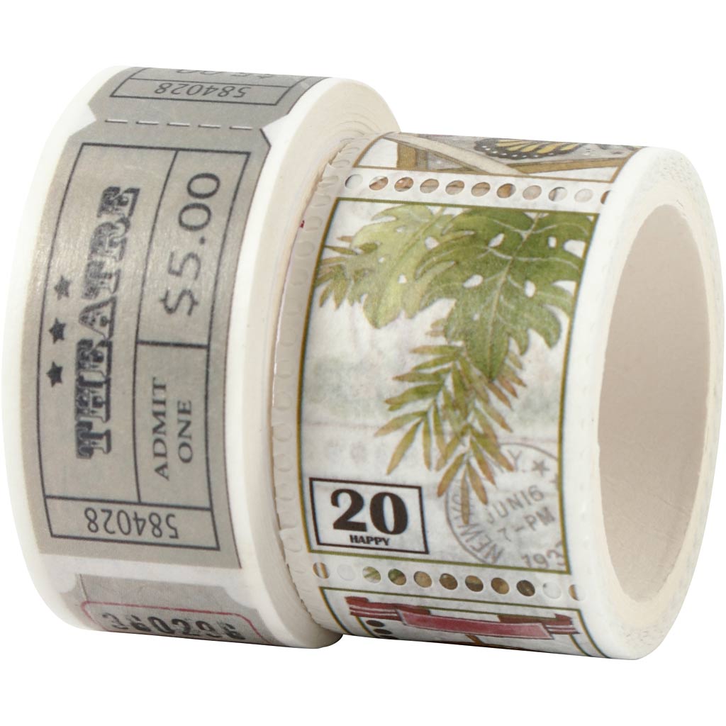 Creativ company masking tape, ticket and nature motifs, l: 3+5 m, w: 20+25 mm, 2 rolls 1 box