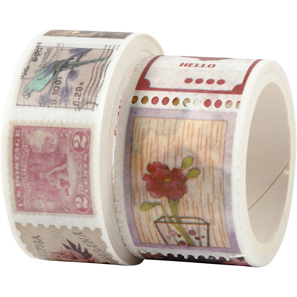 Creativ company masking tape, stamp and floral motifs, l: 3+5 m, w: 20+25 mm, 2 rolls 1 box