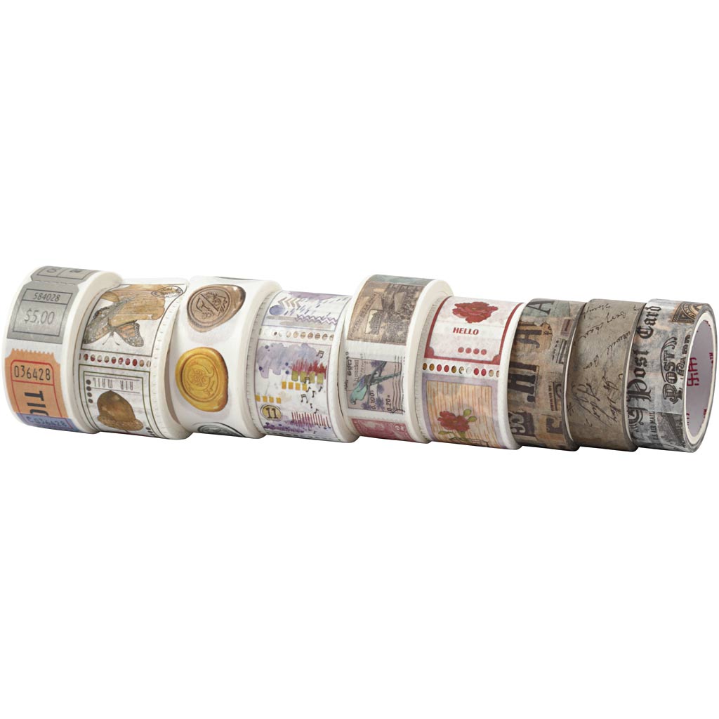 Creativ company masking tape, l: 3+5 m, w: 15+25 mm, 9 rolls 1 box