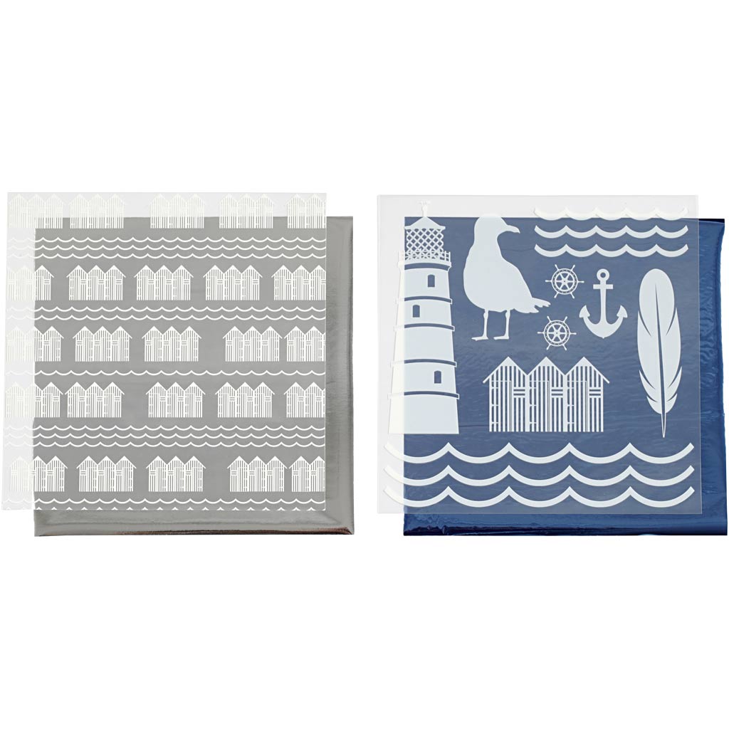 Creativ company deco foil and transfer sheet, lighthouse, sheet 15x15 cm, blue, silver, 2x2 sheets 1 box