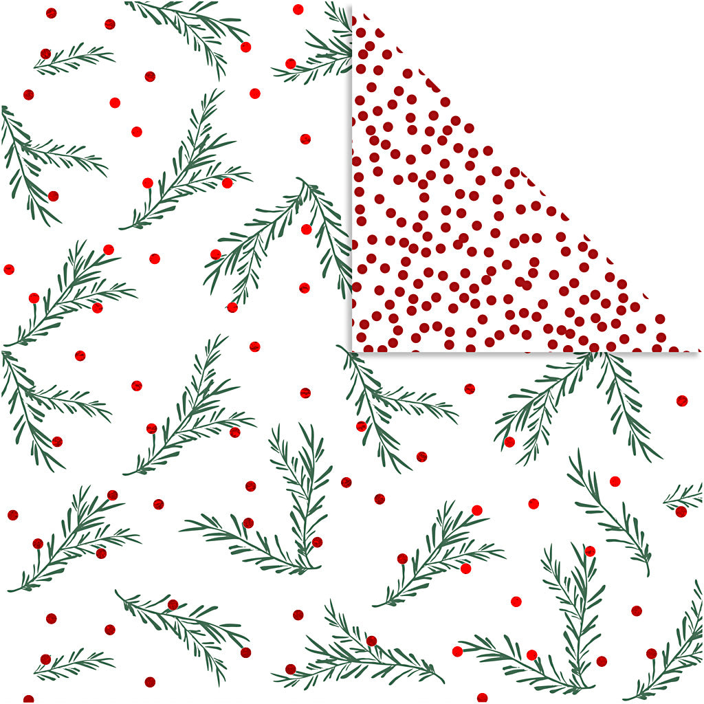 Vivi Gade design paper, branch and dots, sheet 30.5x30.5 cm, 180 g, gold, green, red, white, 3 sheets 1 box